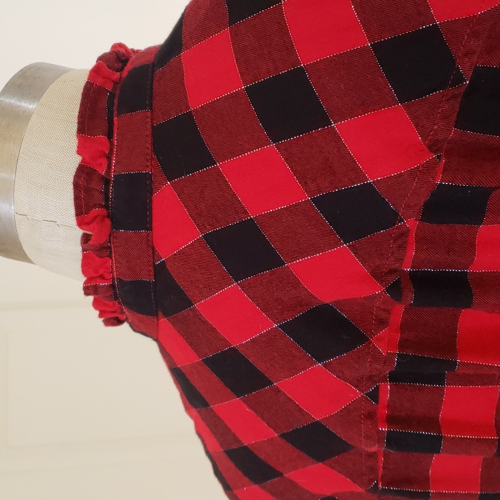 J. CREW FACTORY Buffalo Plaid Ruffle Collar Flannel Shirt Red Black Silver S - Picture 9 of 16